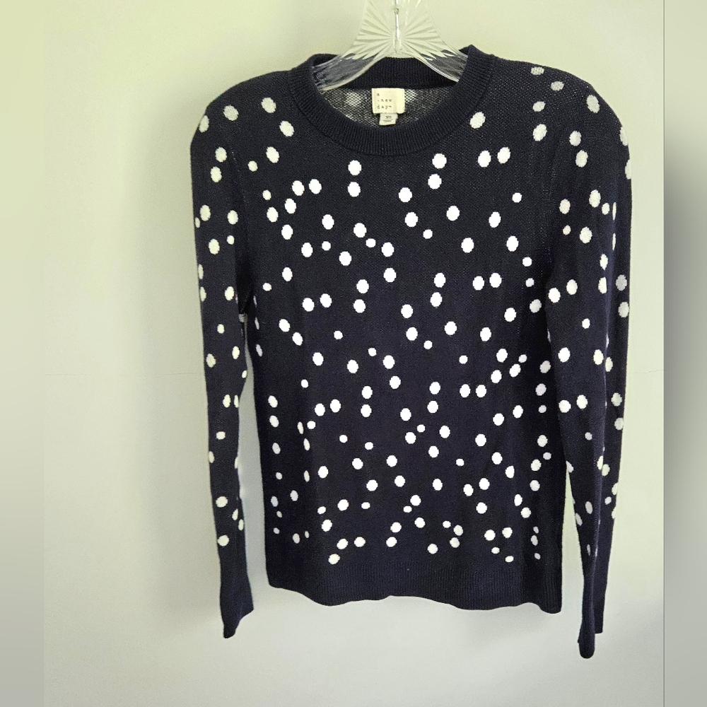 A New Day Cotton navy Blue polka dot crewneck sweater